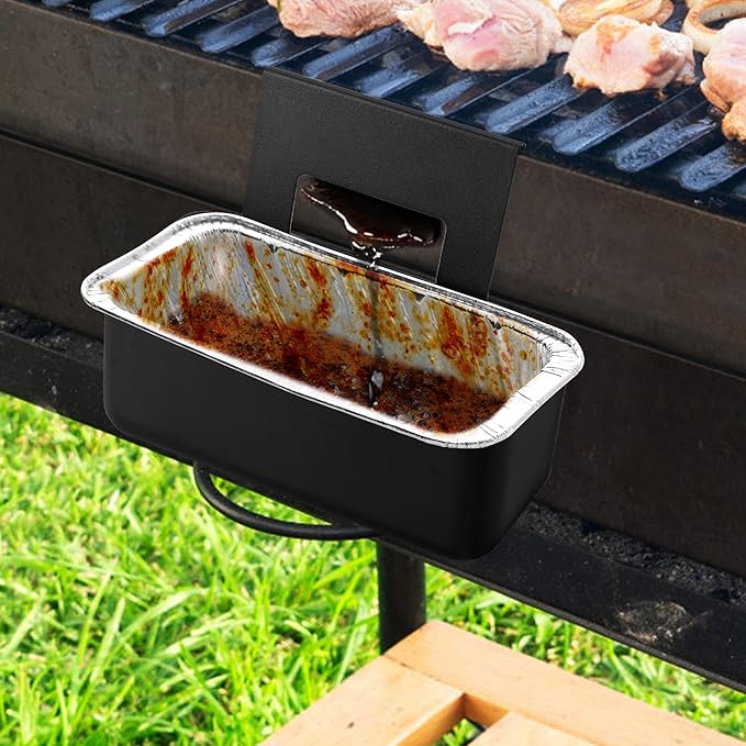 Grill Grease Catcher for Blackstone Griddle with 10 Pack Grease Cup Liners Aluminum Foil Tray Pan Drip Tray Pan for 17, 22, 28 & 36 inches Griddle (Long Hook)