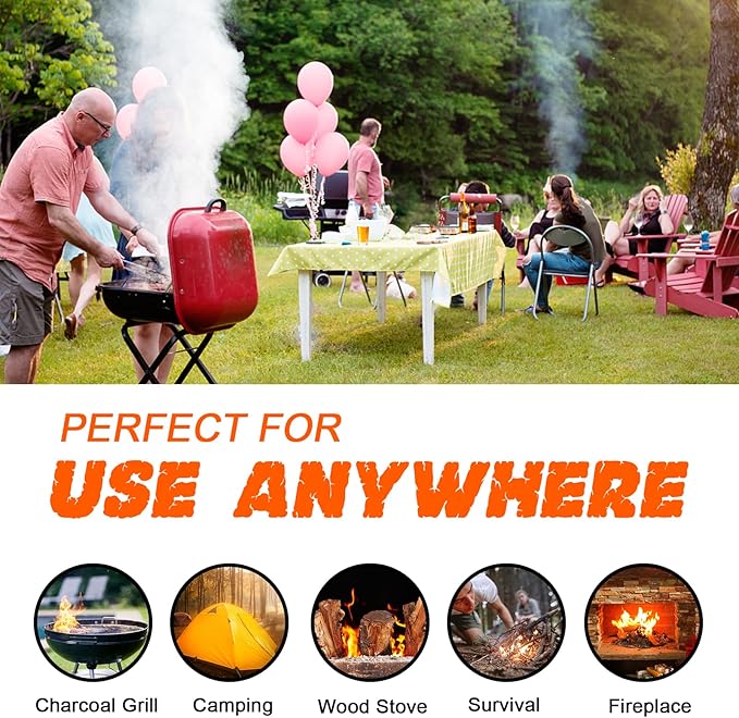 Fire Starter-Pack of 144 Charcoal Fire Starters for Campfires, Chimney, Grill Pit, Fireplace, BBQ & Smoker