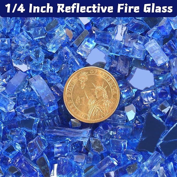 Firepit Glass Beads 20 Pounds, Cobalt Blue Fire Glass for Propane FirePit, Fireplace and Outdoor Decorative, 1/4 Inch Reflective Fire Rocks