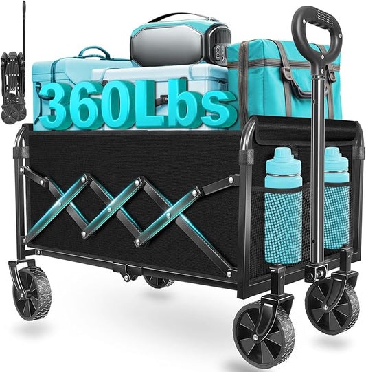 ARTIST'S DREAM Wagons carts Foldable|Collapsible Wagon with Wheels|Wagon cart with Wheels Foldable|Utility Wagon|Folding Wagon with Wheels for Sports,Garden,Shopping,Camping,Travel,Jet Black