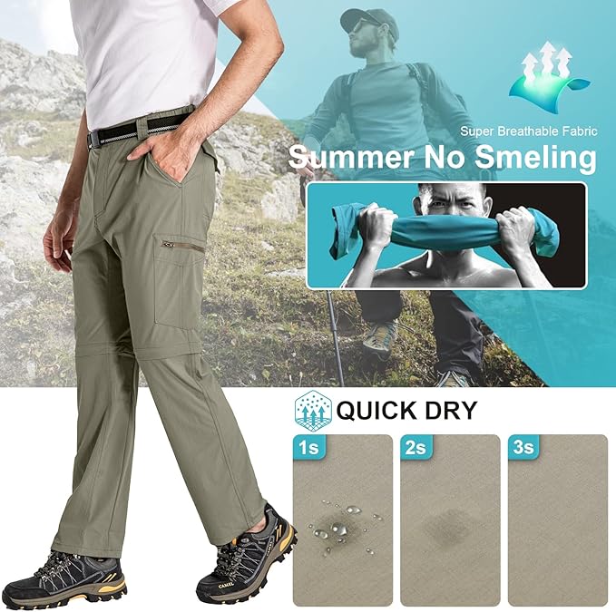 Mens Hiking Pants Convertible Lightweight Quick Dry Zip Off Fishing Safari Camping Travel boy Scout Pants