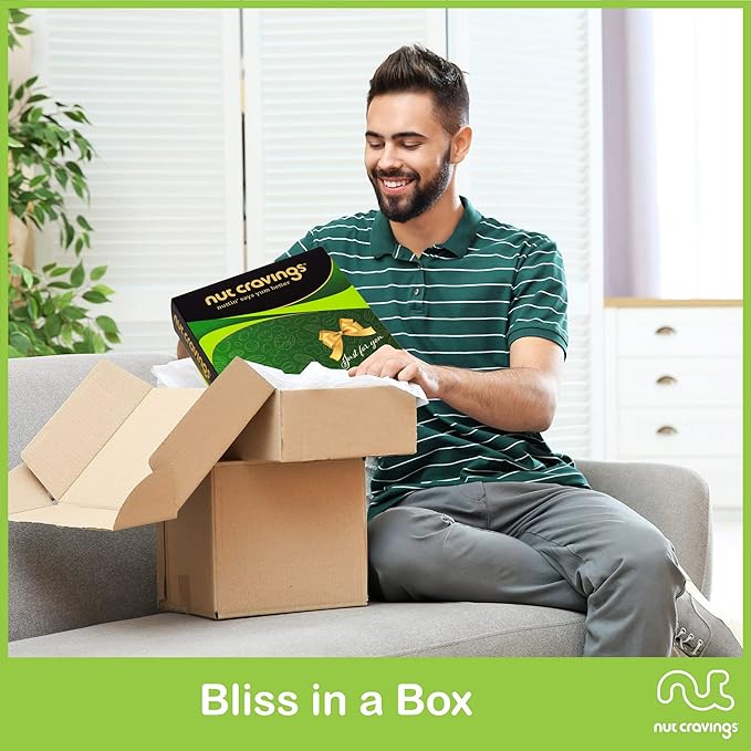 NUT CRAVINGS - Diwali Sweets Hamper Mixed Nuts Gift Basket in Green Gold Box (4 Assortments) Food Arrangement, Healthy Snack Care Package, Food Assortments