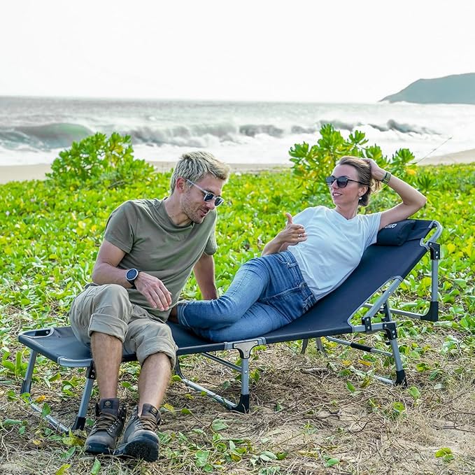 FUNDANGO 2 Pack Extra Wide Folding Lounge Chairs for Outside, Oversize Four-fold Chaise Lounger in Compact Storage for Heavy Duty Adults for Outdoor Patio Lawn