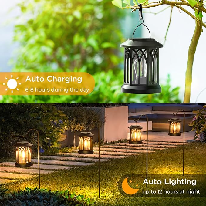 WdtPro Solar Lanterns Outdoor Waterproof, Upgraded Bright Hanging Solar Lights for Outside,Solar Powered Lanterns Lighting LED for Garden Patio Yard Decorative 6 Pack (Warm Light)
