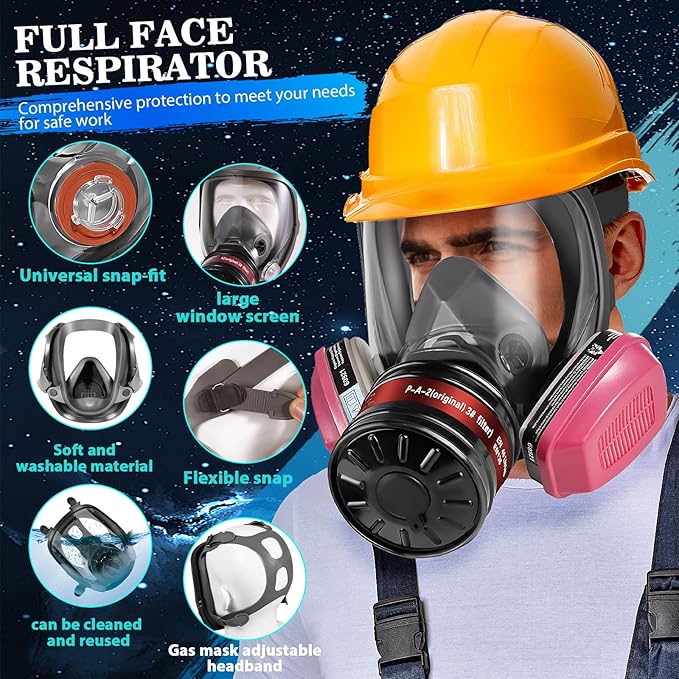 Full Face Gas Masks Survival Nuclear and Chemical with 40mm Activated Carbon Filter and 60921 Filters/Cartridges, Respirator Mask With Filters Against Dust, Organic Vapor, Paint, Welding, Chemicals