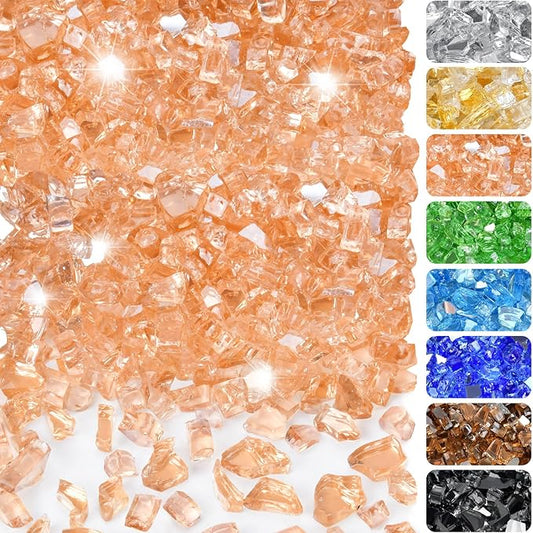 10 Pounds Fire Glass 1/4 Inch High Reflective Tempered Firepit Glass Rocks for Fireplace, Fire Pit Table, Fire Bowl and Landscaping (Champagne)