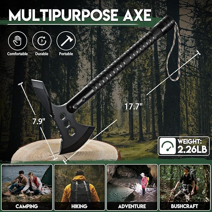 Freelander Tactical Axe 2 Pack, Sharp Tomahawk with Sheath, Portable Tomahawk with Clip and Bottle Opener, Durable Survival Hatchet for Emergency, Hiking and Camping (Multi-Functional Camping Axe)