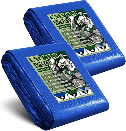 Heavy Duty Tarp Waterproof, 8 Mil Thick Finished Size Tarps Outdoor, Multipurpose Tarpaulin Cover, Small Tarp for Emergency Rain Shelter Camping (Blue, 4x6ft 2 Pack)