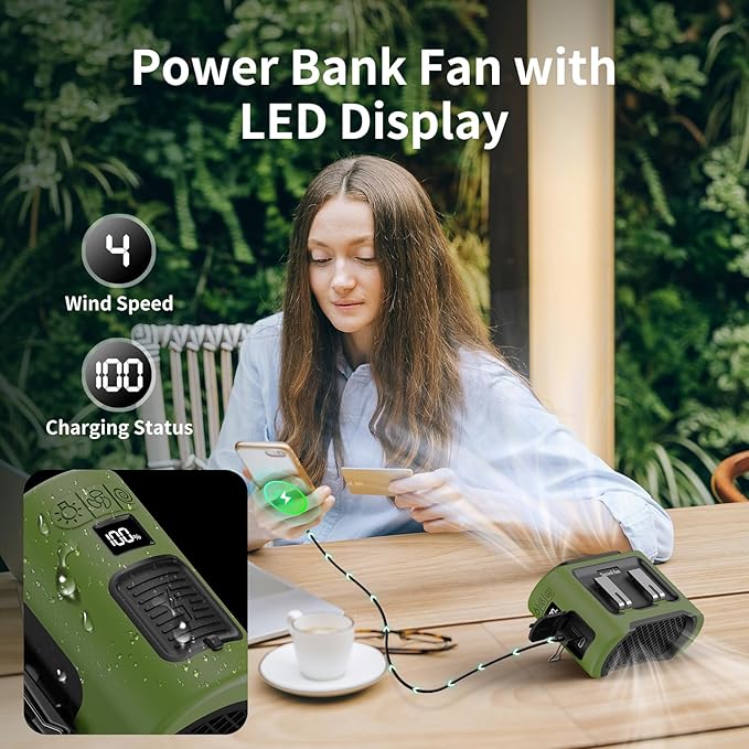 Socool 14500mAh Portable Waist Fan Clip on Wearable Belt Rechargeable Personal Fan, Dual Air Outlet, 40Hrs Cooling 5-Speed Battery Operated Fans with Light, Neck Fan Hanging for Outdoor Camping Travel