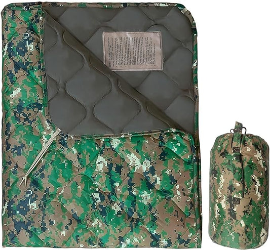 Woobie Blanket, Thermal Insulated Military Poncho Liner, Water-Resistant, Portable, Insulation, for Hiking, Survival with Compression Carry Bag (Marpat)
