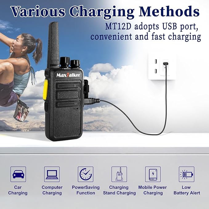 MT12D Walkie Talkies for Adults, Long Range FRS Two Way Radio Rechargeable with Earpiece, 1500mAh USB-C Port Battery, Radios Walkie Talkies 6 Pack for Construction School Camping