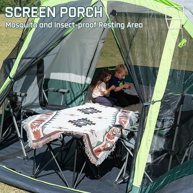 6/8 Person Large Waterproof Family Tents for Camping, Screened Camping Tent with Screen Porch, Bug-Free Relaxation & Easy Setup, Includes Rainfly & Carry Bag