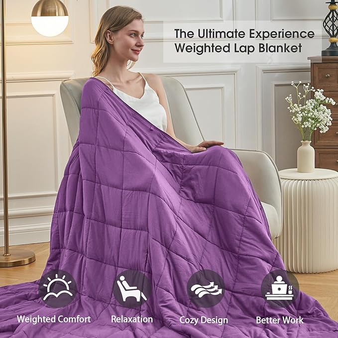 Purple Weighted Blanket for Adults (12lbs, 60"x80" Queen Size) - Cooling and Breathable Heavy Blanket for 110-130lbs with Premium Glass Bead - Soft Thick Blanket for All-Season Sleeping Comfort