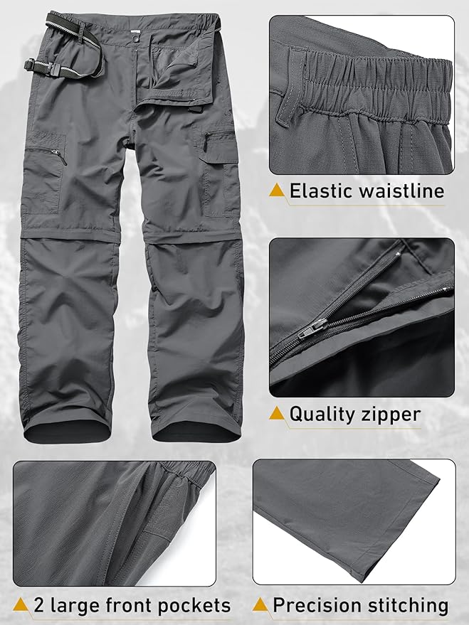 Fishing Hiking Pants for Men, Waterproof Convertible Quick Dry Pants for Wading, Lightweight Breathable