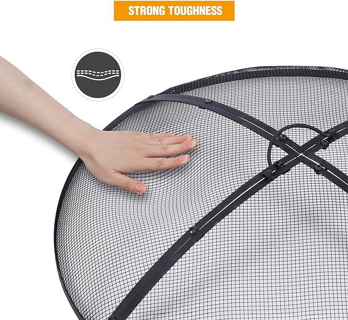 Lineslife Fire Pit Spark Screen, Fire Pit Screen 30 Inch Round with Handle & Poker, Heavy Duty Collapsible Outdoor Fire Pit Mesh Screens, Metal Firepit Lid for Patio Backyard Beach RV Camping, Black