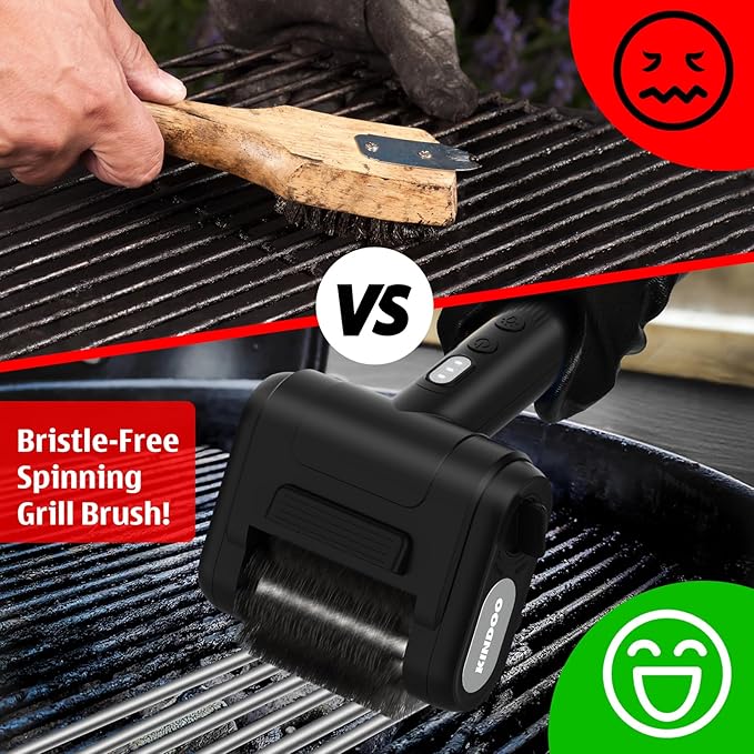 Electric Rechargeable Grill Brush,Grill Cleaner for Outdoor Grill with 800 RPM Motor - Bristle-Free Stainless Steel Grill Cleaner with LED Light for BBQ, Heavy Duty Grill Cleaning Tool(Black)