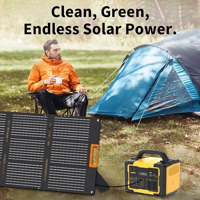1000W Solar Generator Portable Power Station with Solar Panel Included, 1024Wh LiFePO4 (LFP) Battery Powered Generator with 120V AC Outlet for RV Camping Outdoor Hiking Emergency Backup Power Outages