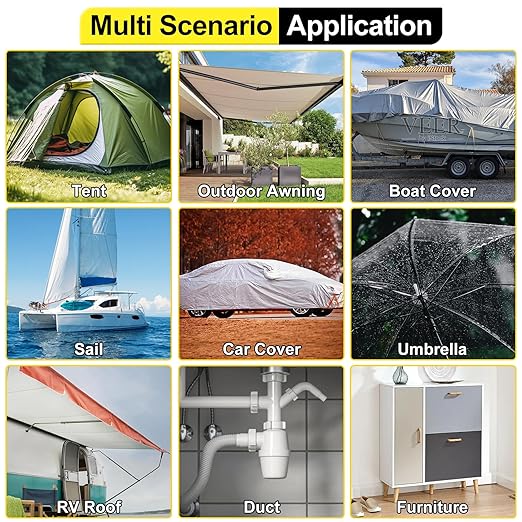 Tent Repair Tape RV Awning Repair Tape, Tent Repair Kit Waterproof Tenacious Adhesive Tape for Fabric, Awning, RV Roof, Tarp, Tent, Sail and Boat Cover (Black, 5inch×25FT)