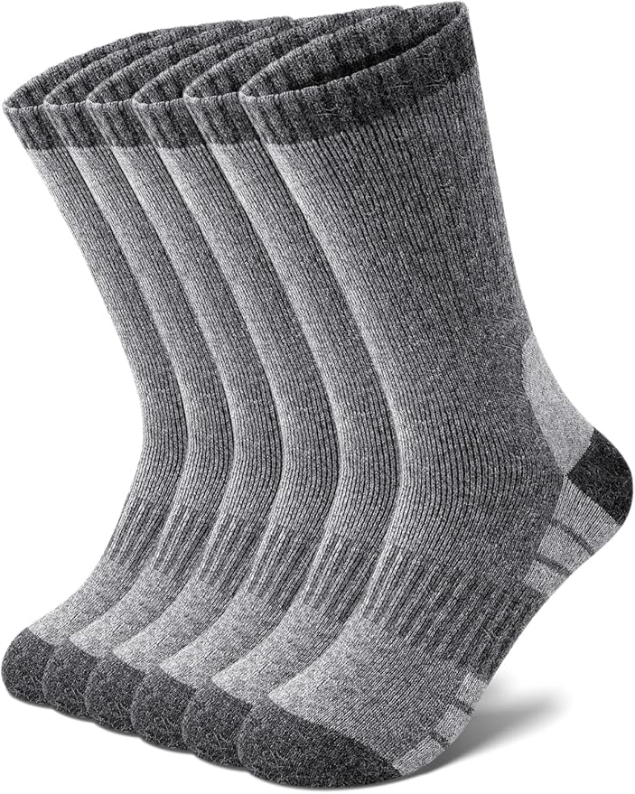 Senker Fashion Merino Wool Hiking Socks for Men, Warm Crew Socks W/Cushion Moisture Wicking for Trekking Work Outdoor