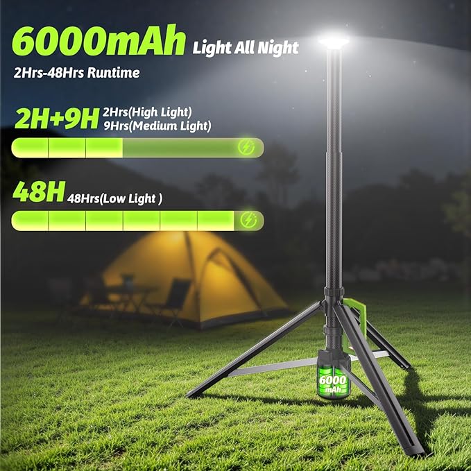 Rechargeable Telescopic Camping Light, 3000LM LED Work Lights on Stand, 8.4 FT Hight Light Ranger 80 FT Portable Outdoor Light, Quick Setup Tripod Light for Outdoor, Jobsite, Emergency