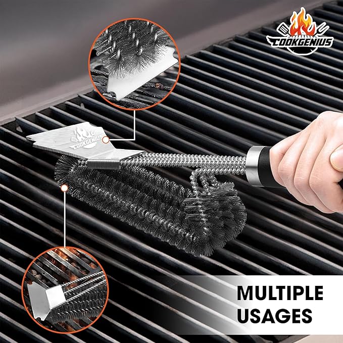 CockGenius Grill Brush with Scraper for BBQ Grills – 18 Inch Long Handle BBQ Grill Cleaner for Outdoor Grill, Extra Strong BBQ Grill Cleaner for Grill/Smoker/Gas/Charcoal Grill - Best BBQ Grill Tool