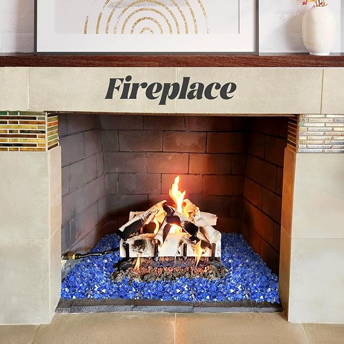 20 Pounds Fire Glass 1/4 Inch High Reflective Tempered Firepit Glass Rocks for Fireplace, Fire Pit Table, Fire Bowl and Landscaping (Cobalt Blue)