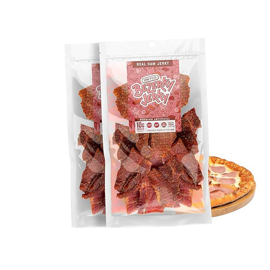 Premium Ham Jerky | Flavorful Pizza Ham | Camping Food | Backpacking Snacks | Low Fat High Protein Jerky | Non-GMO | Small Batch Handcrafted | Healthy Snacks | Bezerky Jerky | 16 ounce (Pack of 1)
