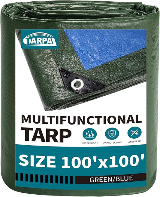 TARPAL 100x100 Feet Green Tarp Waterproof Multipurpose Protective Cover All Purpose Outdoor Poly Tarps Cover for Swimming Pool, Roof Waterproofing,Boat, car, Camping, firewood,Outdoor Furniture,etc