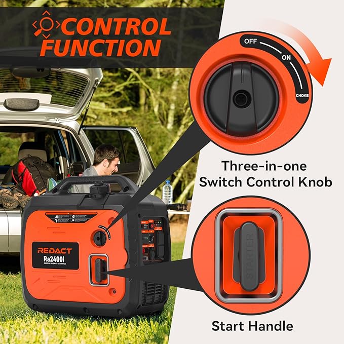 2400 Watts Portable Inverter Generator - Small Gasoline Powered for Home Backup, Camping, RV, Tailgating & Emergencies with CO Protection, Eco Mode, Recoil Start, Parallel Capable