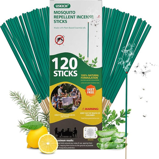 Mosquito Repellent Outdoor 120 Pcs Natural Citronella Oil Mosquito Incense Sticks Organic Mosquito Barrier Mosquito Repeller for Backyard Patio Travel Camping Indoors Gnat Mosquito Control