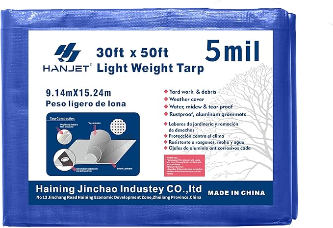 Waterproof Outdoor Tarps Tarpaulin 30 x 50 Feet 5 Mil Thick Camping Tents Poly Tarp for Ice Skating Rink and Ground Pool Blue…