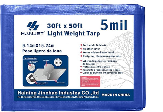 Waterproof Outdoor Tarps Tarpaulin 30 x 50 Feet 5 Mil Thick Camping Tents Poly Tarp for Ice Skating Rink and Ground Pool Blue…