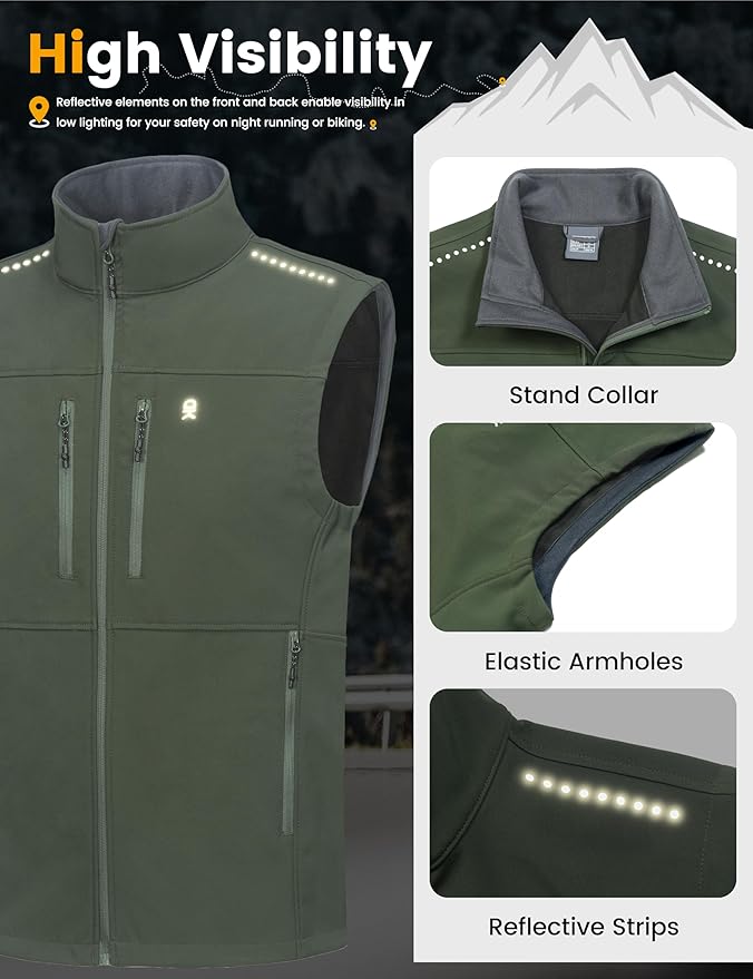 Little Donkey Andy Men's Golf Vest Warm Fleece Lining Hiking Vests Zip Up Sleeveless Outerwear Jacket