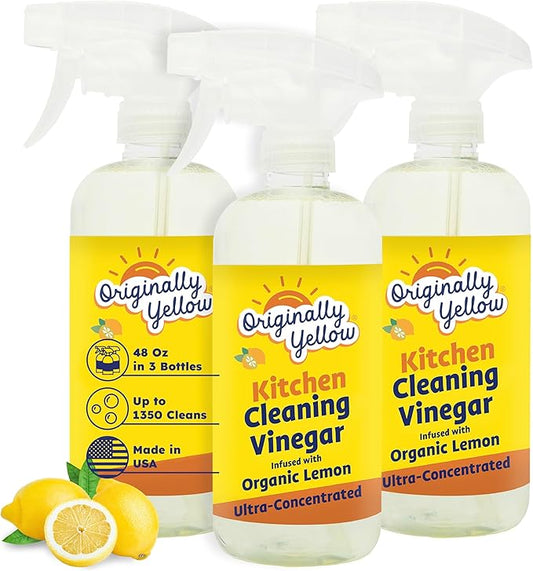 Originally Yellow Plant-Based Kitchen Cleaner | Powered by Natural Vinegar & Infused with Organic Lemon | Multipurpose Kitchen Counter Cleaner Works on Tile, Wood, Granite, & Marble, 16 Fl Oz (3-Pack)