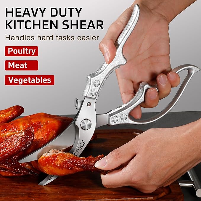 Poultry Shears, Kitchen Scissors for Food, All Purpose Heavy Duty for Chicken Wing/Thigh/Bone, Meat, Quail, Fish, Turkey, Vegetables, Stainless Steel Cooking Aid Scissors, Dishwasher Safe