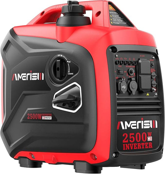 2500-Watt Inverter Generator, Super Quiet & Lightweight Gas Powered Generator, CO Sensor, RV Ready Parallel Capable, Long Run Time for Camping, Tailgating and Home Use
