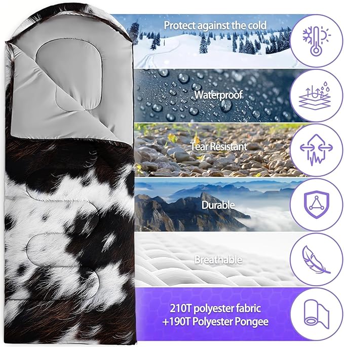 Sleeping Bags for Adults and Kids，3D Printing Camping Sleeping Bag for Girls Boys Lightweight Waterproof Cold/Warm 3-Season，Outdoor Travel with Compression Bags