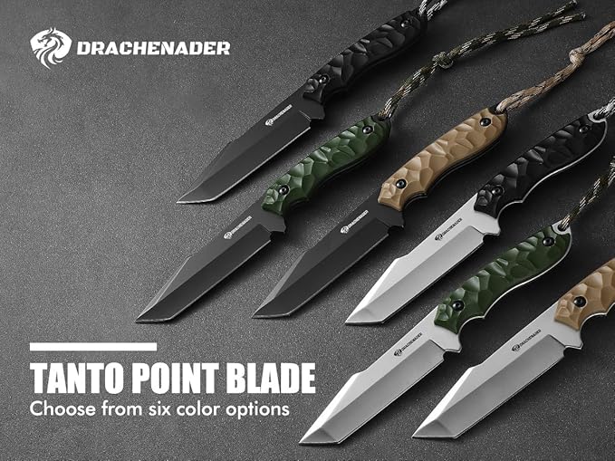 9.29" Tactical Knife B-ER-TANTO POINT, 5Cr14MoV Steel Blade Fixed Blade Tanto Knife with ABS Sheath, Gift for Men, Green, Camping Hunting and Hiking