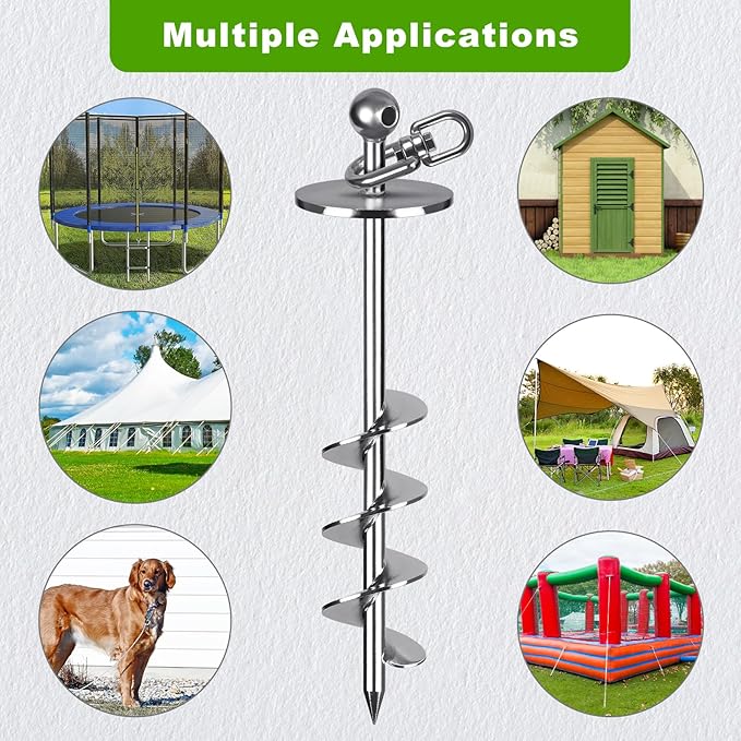 16 Inch Dog Tie Out Stake, Heavy Duty Screw in Anchor for Dogs up to 220lbs, 360° Swivel, No Tangle, Double-Sided Welded Spiral Ground Anchor for Yard, Camping, and Beach