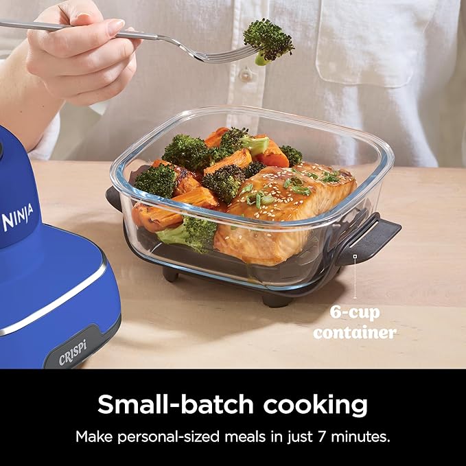 Ninja Crispi 5-in-1 Portable Glass Air Fryer Cooking System, 1500W, 6-Cup, 4-Quart & 2.5-Quart TempWare Containers With Lids, Microwave, Freezer & Dishwasher Safe, Blue, FN103CO