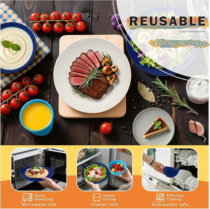 Wheat Straw Dinnerware Sets of 32, Unbreakable Plates and Bowls Sets Service for 8, Dinner Plate/Dessert Plate/Bowl/Cup, for Outdoor Camping RV Apartment Essentials - Island Color