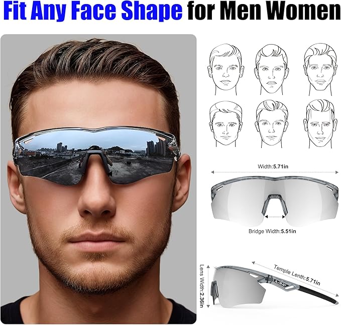 Polarized Sports Sunglasses for Men Women,Wrap Around Sun Glasses for Running Cycling Baseball Fishing Golf Hiking