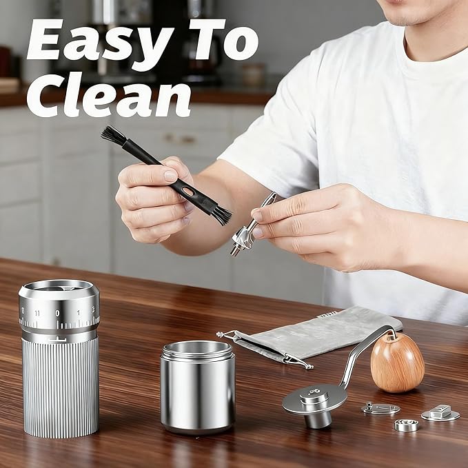 Manual Coffee Grinder by Suvykep — 6 Star Coffee Grinder Manual with 25g Capacity, CNC Stainless Steel Espresso Grinder with 55 Grind Settings — For Espresso, French Press, Pour Over (Silver)