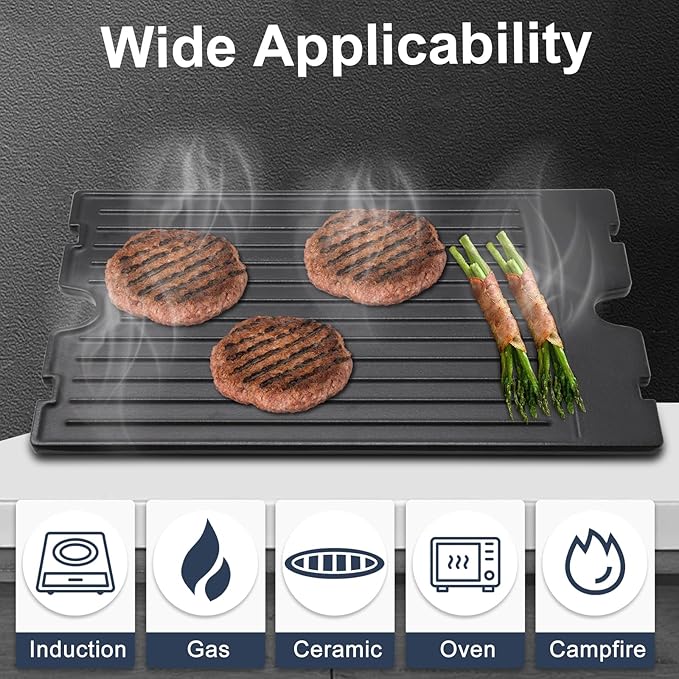 Criditpid 19.25” x 11.75” 2-in-1 Reversible Pre-Seasoned Cast Iron Cooking Griddle for Broil-Mate 746184 Grill, 11239 Flat Griddle Top Plate for Gas Stove/Charcoal/Electric/Propane/Gas Grill.