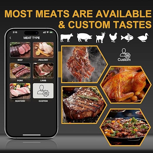 EIHO Wireless Bluetooth Meat Thermometer with 2 Ultra-Thin Probes, Smart Digital Food Thermometer 600FT Remote Range, Standalone Smart Base for Grill Smoker Roast Oven, Cooking Gifts