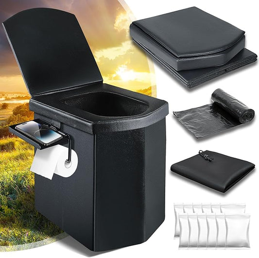 Portable Toilet for Adults, Upgraded 16.5'' Tall Camping Toilet with Lid, Portable Travel Folding Toilet with Carry Bag and Paper Holder, Extra Large Compact Potty for Car, Truck, RV, Tent