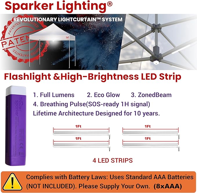 Tradesparker 10×10 Pop Up Canopy Tent-Commercial Instant Shelter-Trade Show Canopies with LED Curtain & 4 Dual-Row Casters,Weight Kit for Beach,Events,Parties,Camping,Gazebo Shade,Grey