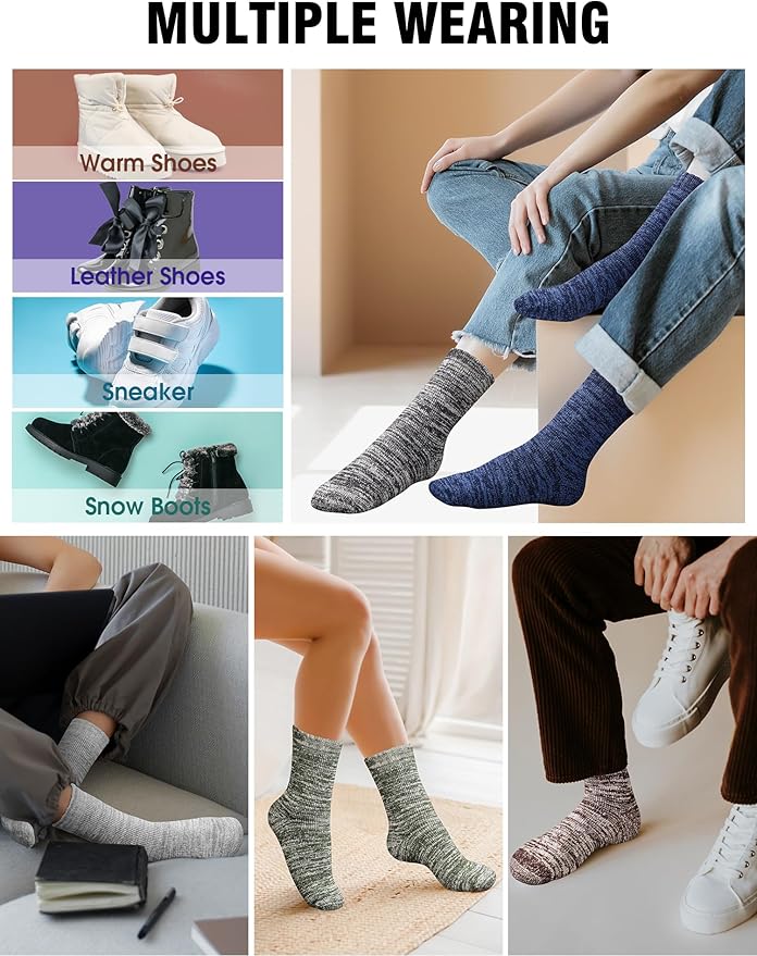 Yeblues 5 Pairs Thick Wool Socks Mens, Warm Winter Fuzzy Socks,Soft Hiking Socks Men Moisture Wicking Boot
