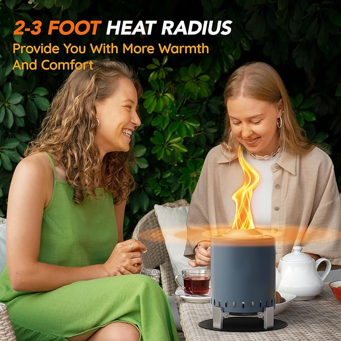 Mini Smokeless Tabletop Fire Pit with Pan Stand, Portable Stainless Steel Firepit Stove for Camping, Burns Pellets or Wood, Includes Travel Bag, Blue