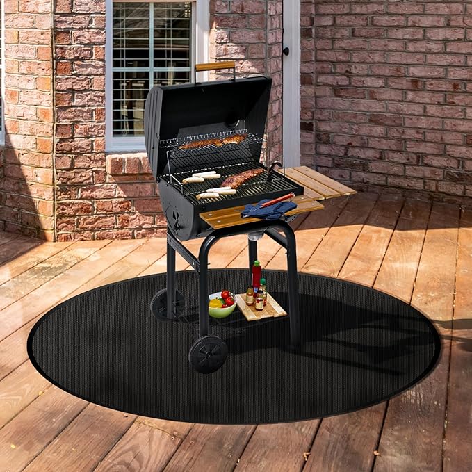 40" 3-Ply Round BBQ Mat, Fire Pit Mat for Solo Stove Bonfire, Easy Clean Reusable Waterproof Mat， Fireproof Pads for Under Fire Pit, Charcoal Grills, Griddles and Smokers